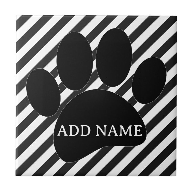 Azulejo Perro Paw Imprimir franjas blancas negras Nombre p (Frente)