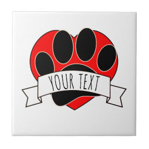 Azulejo Perro Paw Imprimir Pancarta del Corazón Rojo