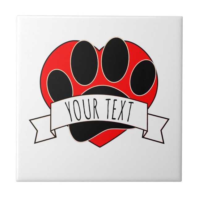 Azulejo Perro Paw Imprimir Pancarta del Corazón Rojo (Frente)