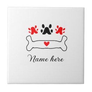 Azulejo Perro paw mascota de corazón rojo añadir nombre te