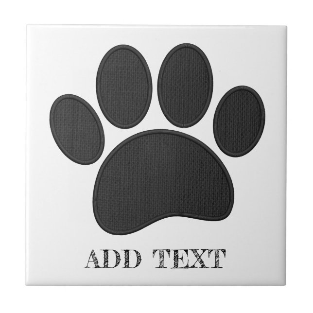 Azulejo Perro Pawprint Faux Embroidery Personalizado Texto (Frente)