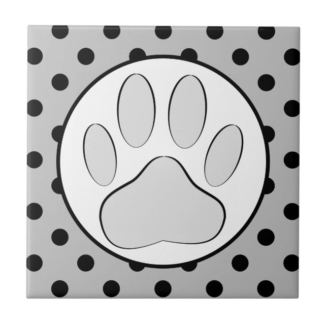 Azulejo Perro Pawprint Polka puntos alrededor del marco (Frente)