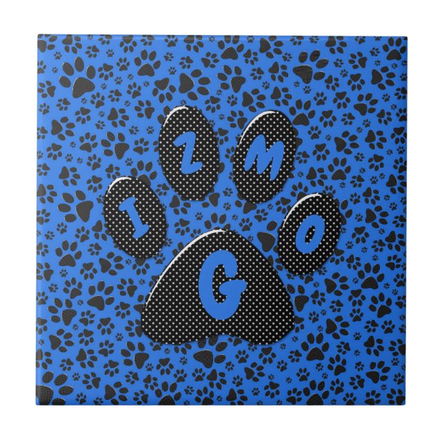 Azulejo Perro Paws Black & White Polka Dot (Punto de polka (Frente)