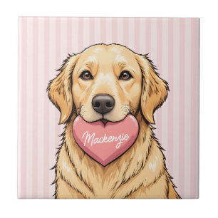 Azulejo Perro Personalizado con Corazón Rosa