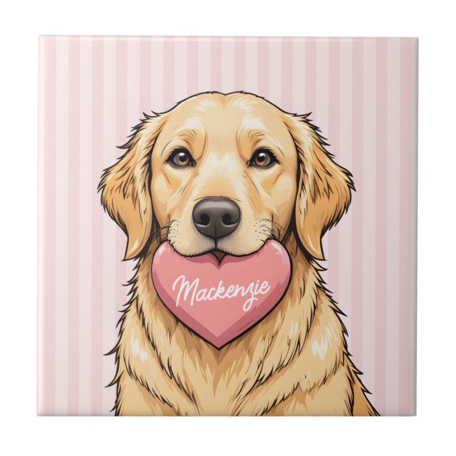 Azulejo Perro Personalizado con Corazón Rosa (Frente)