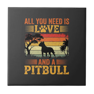 Azulejo Perro Pitbull Atardecer Retro Amor