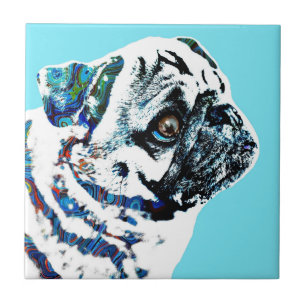 Azulejo Perro Pug 166 fondo azul