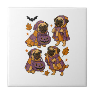Azulejo Perro Pug Fantasma Halloween Espeluznante