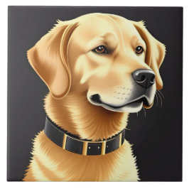 Azulejo Perro Retriever Dorado con Collar de Cuero