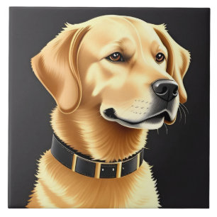 Azulejo Perro Retriever Dorado con Collar de Cuero