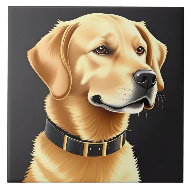 Azulejo Perro Retriever Dorado con Collar de Cuero (Frente)