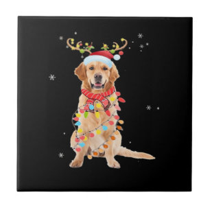 Azulejo Perro Retriever Dorado Divertido Santa Reno Arbol