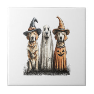 Azulejo Perro Retriever Dorado Fantasma de Halloween