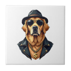 Azulejo Perro Retriever Dorado Genial Vintage con Gafas de
