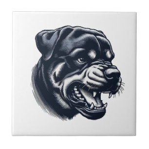 Azulejo Perro Rottweiler Enojado Arte de Perro Guardián Au
