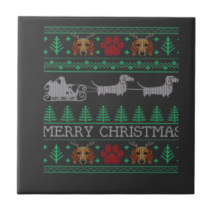 Azulejo Perro salchicha feo de Navidad Dachshund perro vie