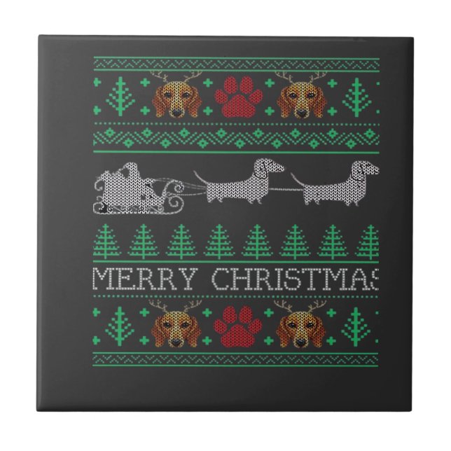 Azulejo Perro salchicha feo de Navidad Dachshund perro vie (Frente)