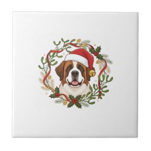 Azulejo Perro San Bernardo con sombrero de Santa Navidad C