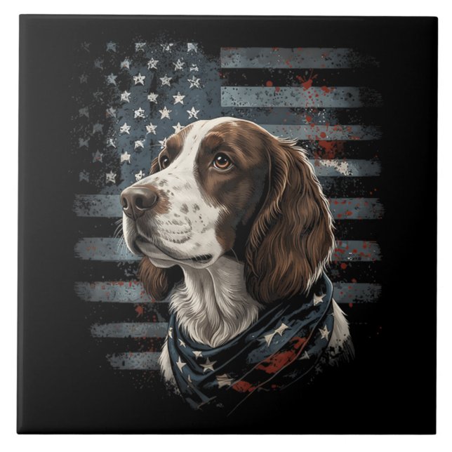 Azulejo Perro Springer Spaniel Bandera Americana (Frente)