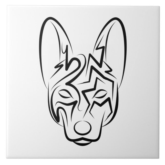 Azulejo Perro tribal blanco y negro (Frente)