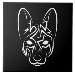 Azulejo Perro tribal blanco y negro