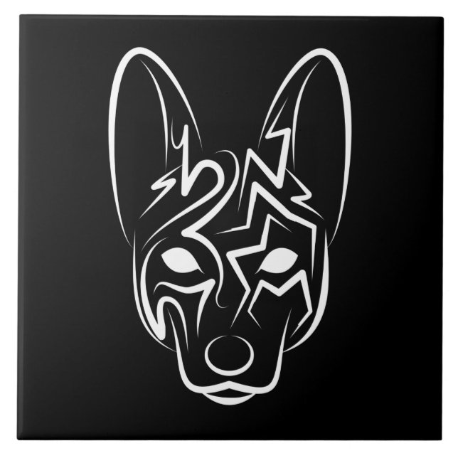 Azulejo Perro tribal blanco y negro (Frente)