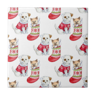 Azulejo Perro y gato de Navidad