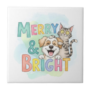 Azulejo Perro y gato lindo merry y brillante