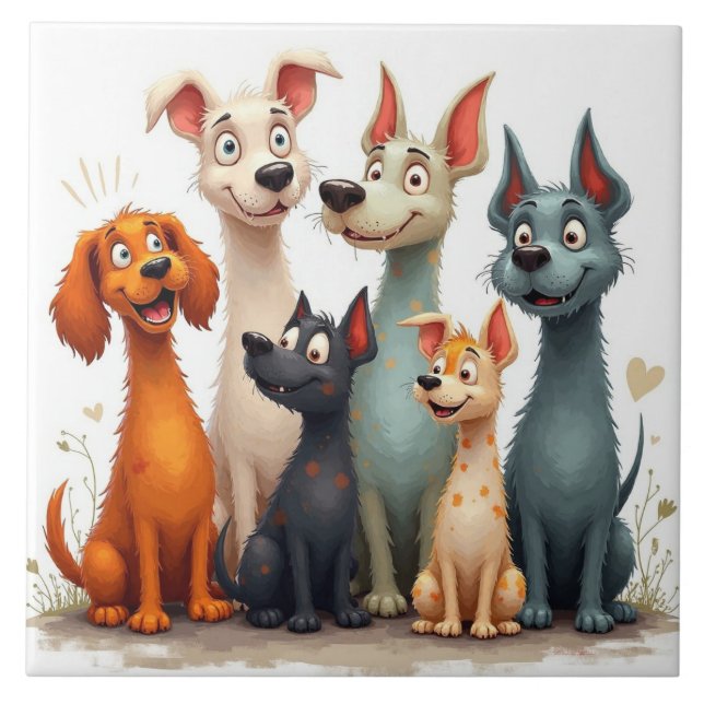Azulejo Perros caprichosos lindos (Frente)