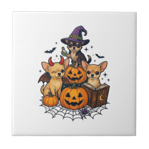 Azulejo Perros Chihuahua de Halloween Calabazas Sombrero d