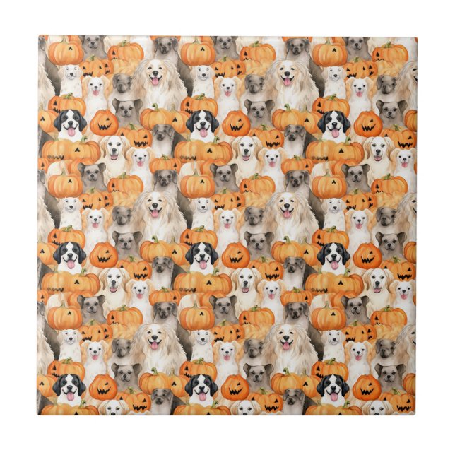 Azulejo Perros de Halloween - Razas de Perros Adorables co (Frente)