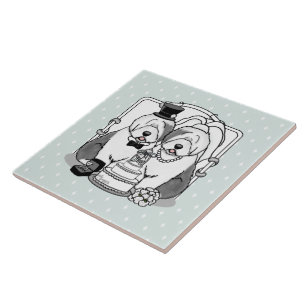 Azulejo Perros de oveja inglesa boda Novia Groom Gray 1