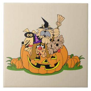 Azulejo Perros del feliz Halloween en calabaza