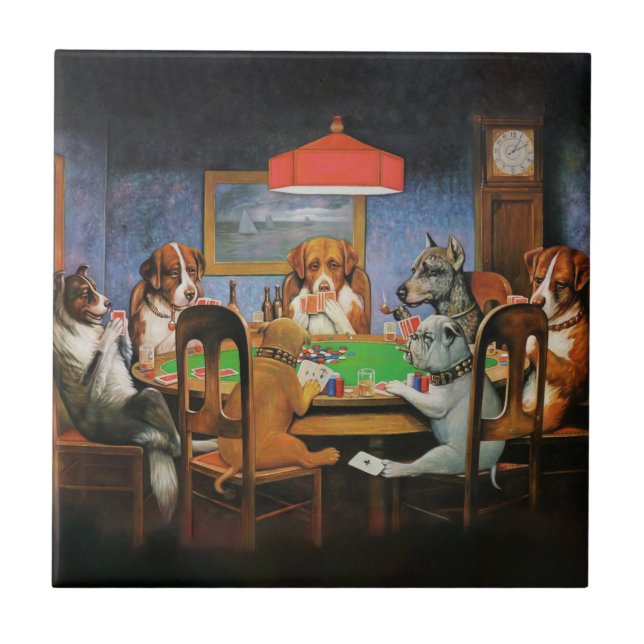 Azulejo Perros jugando al póquer por C.M. Coolidge (Frente)