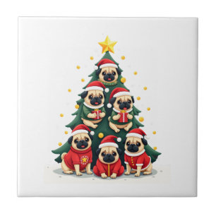 Azulejo Perros Pugs árbol de Navidad Cute Xmas (4)