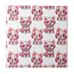 Azulejo Perros rosados lindos - Blanco 