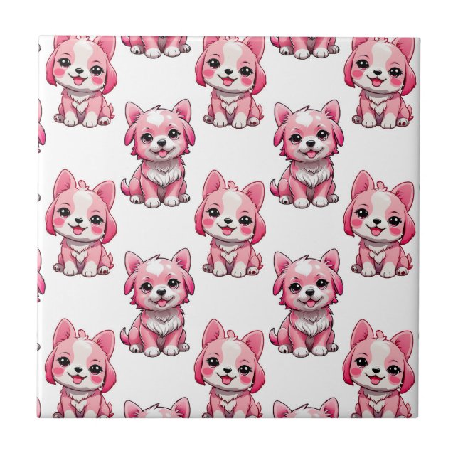 Azulejo Perros rosados lindos - Blanco  (Frente)