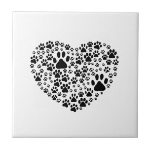 Azulejo Perros, Trails, Paw-prints, Heart - Negro
