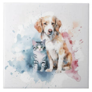 Azulejo Perros y gatos mejores amigos