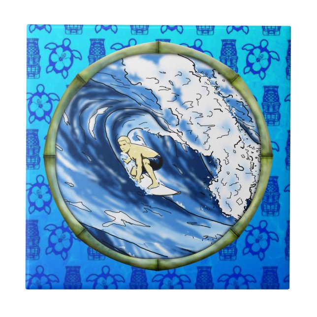 Azulejo Persona que practica surf en el círculo de bambú (Frente)