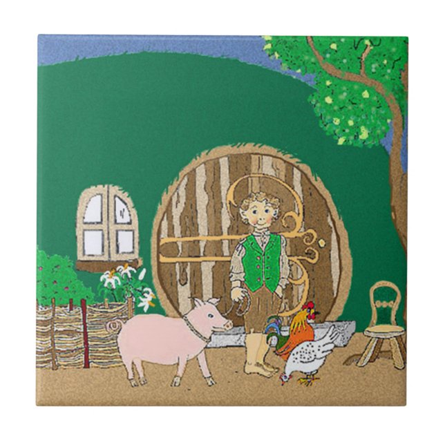 Azulejo Personaje feliz de libro de fantasía en casa (Frente)