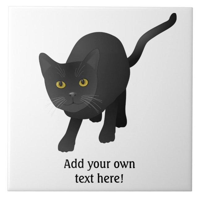 Azulejo Personaliza un lindo gato negro (Frente)