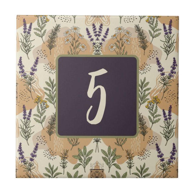 Azulejo Personalizable de flores herbales mosaico cerámico (Frente)