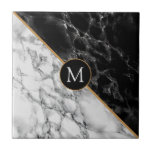 Azulejo Personalizable de Piedra de Mármol Blanco y Negro<br><div class="desc">Piedras de mármol blanco y negro a la moda - Añade tu carta / logotipo / número / año / imagen / más ..</div>