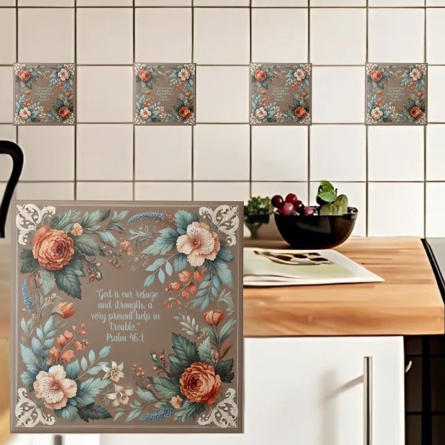 Azulejo Personalizable Verse de la Biblia Floral de Mocha (Subido por el creador)