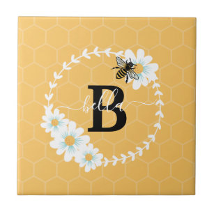 Azulejo Personalización de alfabetos Cartas flores y abeja