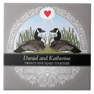 Azulejo Personalizado 25° Aniversario Boda, Geese