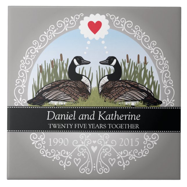 Azulejo Personalizado 25° Aniversario Boda, Geese (Frente)