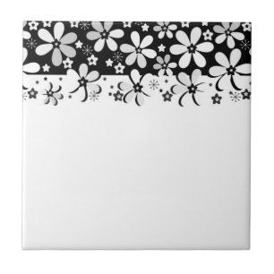 Azulejo personalizado blanco negro abstracto flores diseño