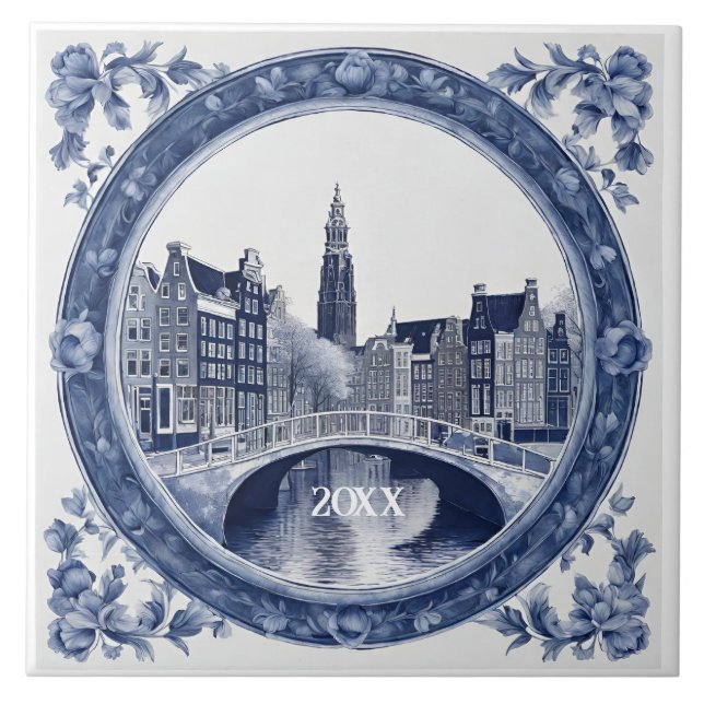 Azulejo Personalizado Blue Delft Amsterdam Souvenir (Frente)